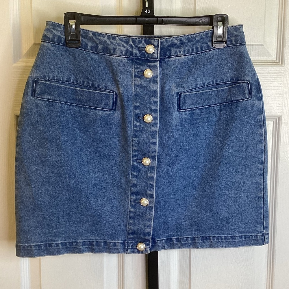 House of Harlow 1960 Blue Button-Down Mini Jean Skirt, size 8, NWT